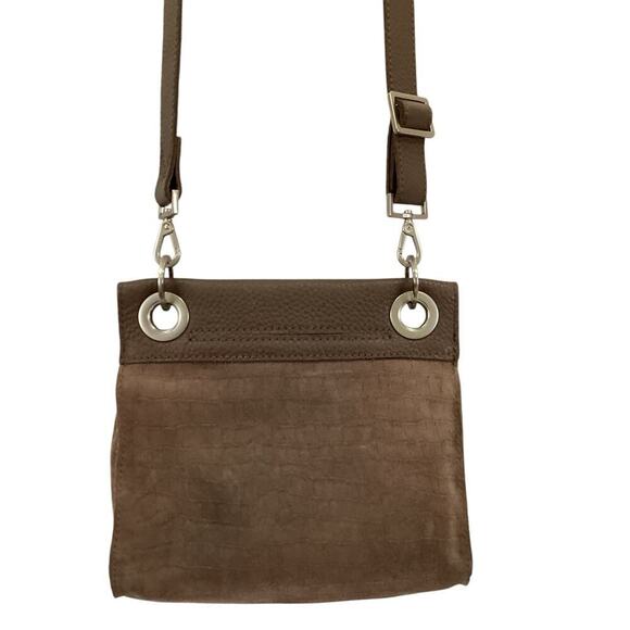 Hammitt Tony Small Taupe Embossed Suede Crossbody Handbag Adjustable Strap - Picture 6 of 14